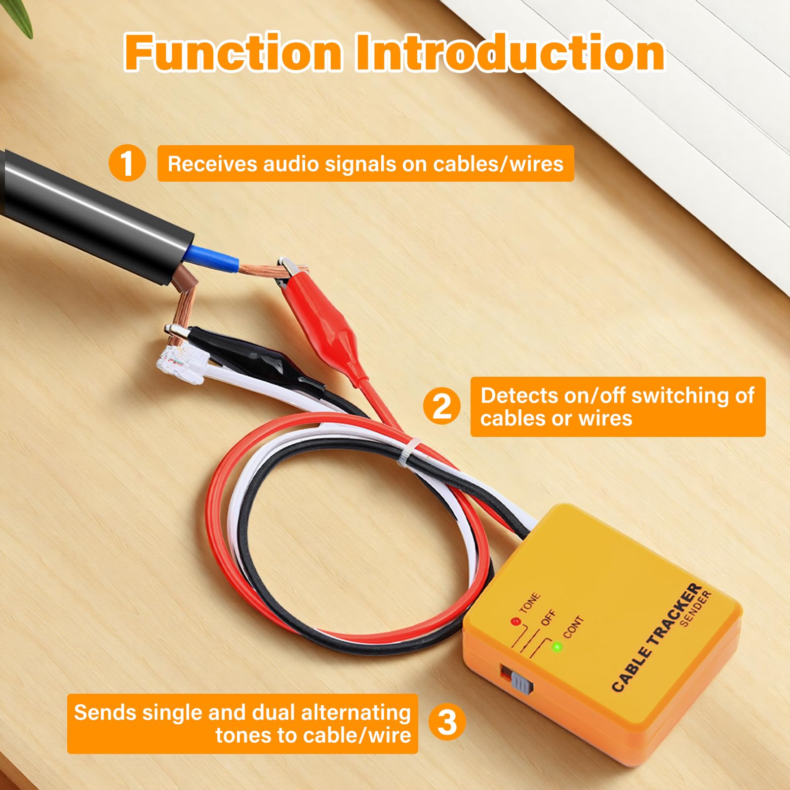 Buscador de cables y comprobador de red Fastsaw Cable Tracker con generador de sonido y sondas para pruebas de continuidad, seguimiento de cables y prueba de línea telefónica, incluye