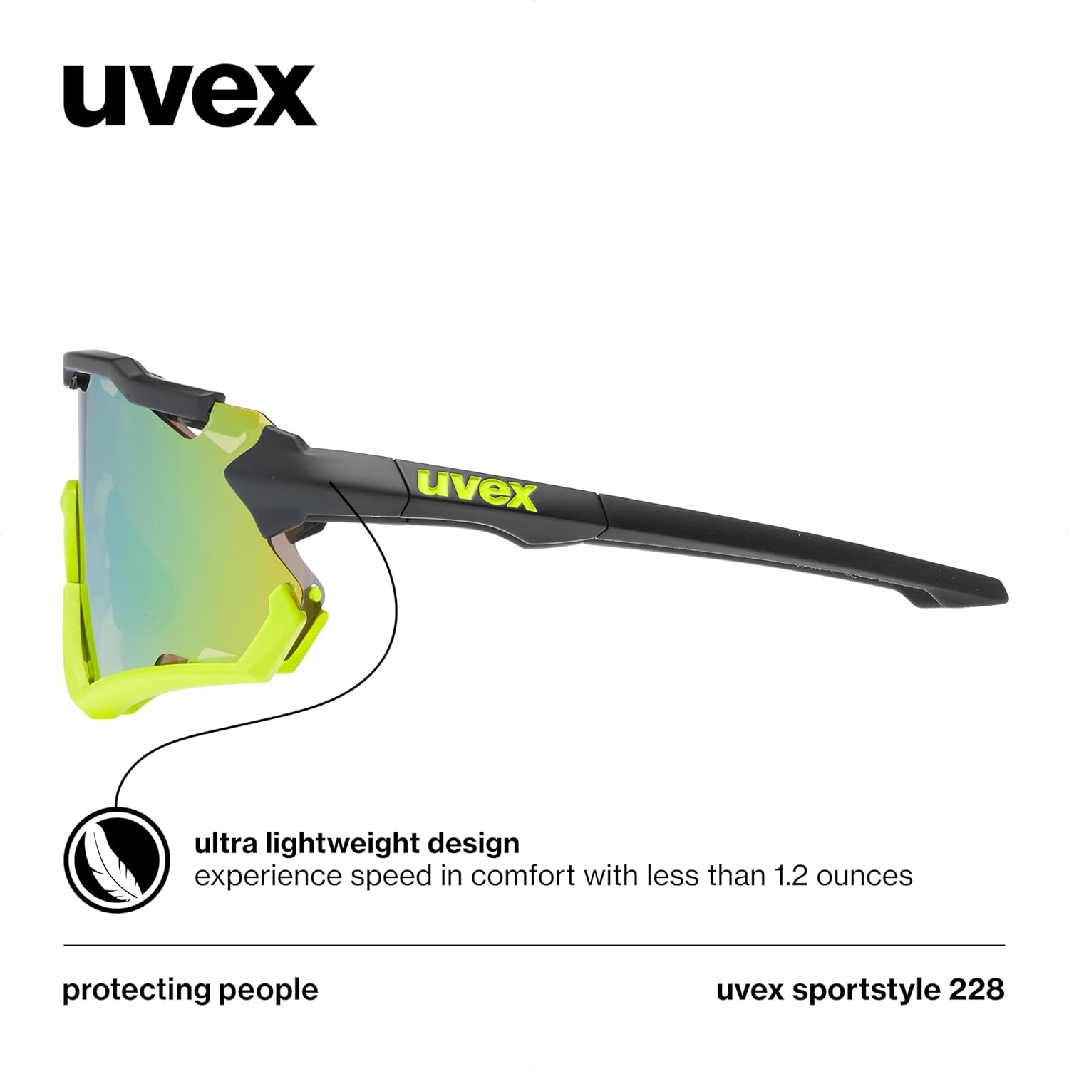 uvex Sportstyle 228 - Sports Sunglasses for Men and Women - Anti-Fog Technology - Removable Frame - Black Yellow Matt/Yellow - One Size