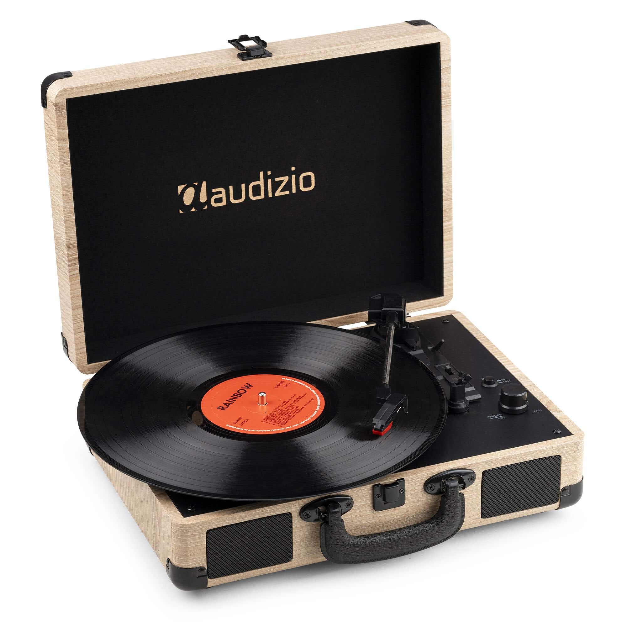 Pack Audizio RP116LW Platine Vinyle Bluetooth in/Out Haut-Parleurs Intégrés 3 Vitesses avec Audizio RC32 Valise Frêne, Design Assorti, Idéal pour Coin Musique, Déco Rétro ou Collection
