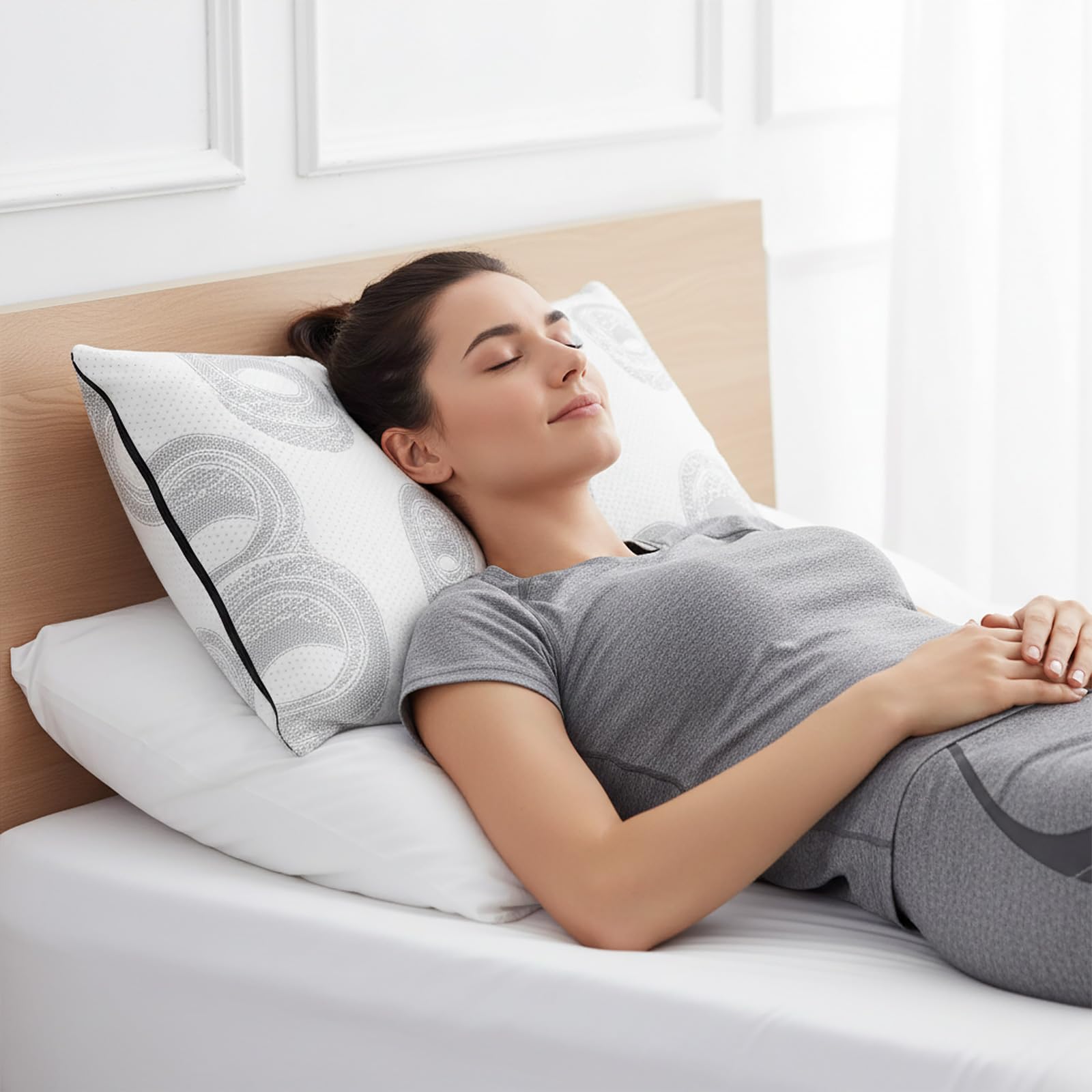 Duérmete Online – Almohada Viscoelástica con Funda BioCeramic | Núcleo Memory Foam para Alivio Cervical | Termorregulación FIR, Antialérgica y Transpirable | 2 Unidades de 75 cm
