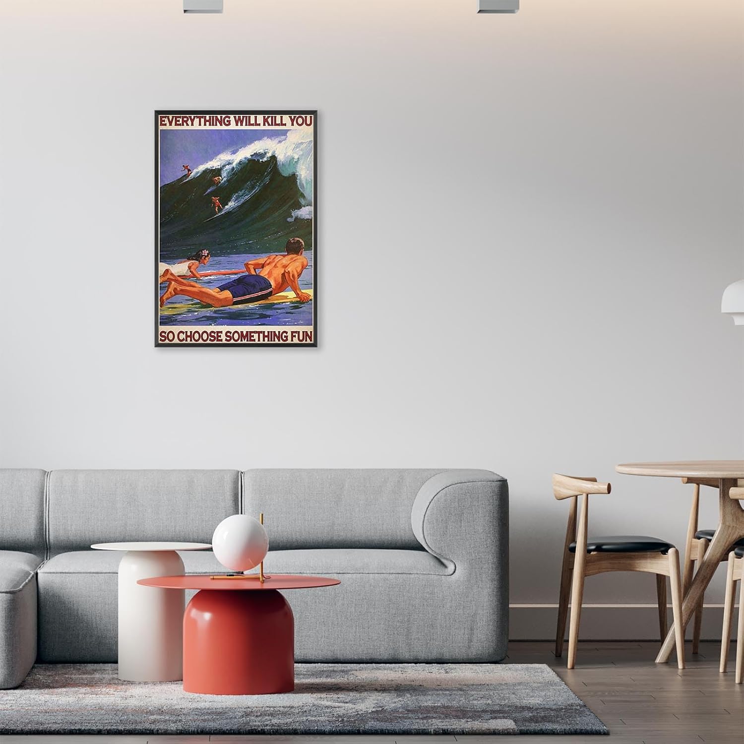 Enveable Retro Hawaii Surfing Fun Poster Summer Tropical Beach Hawaiian Island Beach Art Blue Ocean Wave Surfer Water Sport Surfboard Prints For Home Bedroom Dorm Bathroom Wall Decor 12x16in Framed