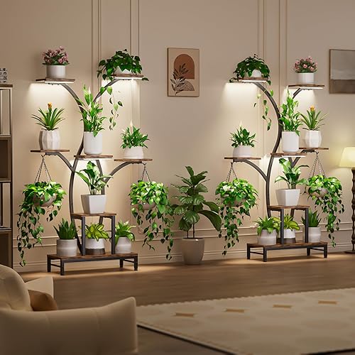 Miniatura 6 de Soporte para plantas de interior con luces de crecimiento, estante esquinero de metal de 7 niveles para múltiples plantas, soporte de esquina de 62