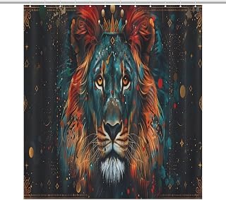 Colorful Lion Rasta Style Shower Curtain for Bathroom, Modern Restroom Waterproof Polyester Fabric Shower Curtain Set with 12 Hooks, 65 x71 Inch