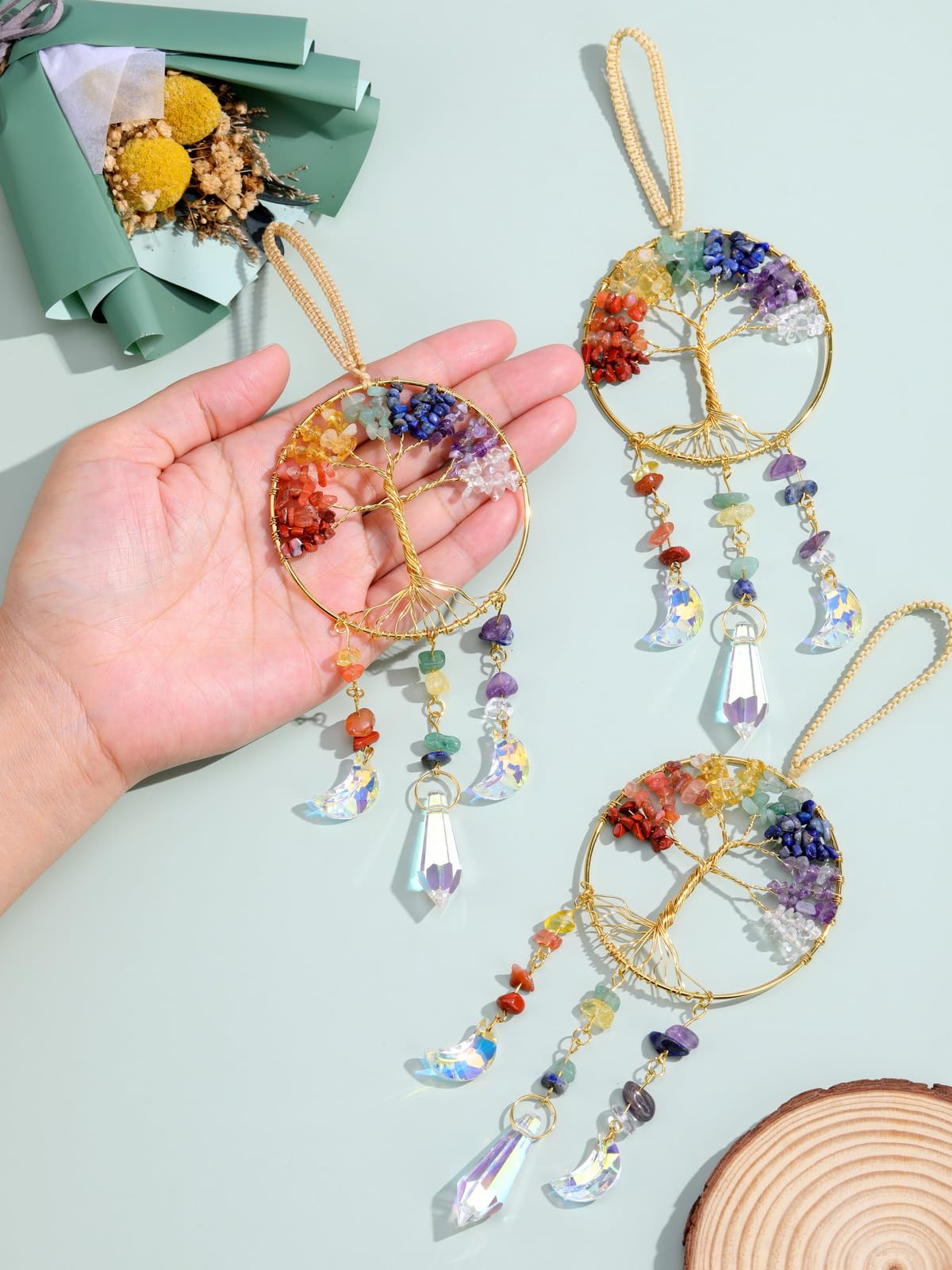 JSDDE Healing Crystal Life Tree Suncatcher Rainbow Makers Glass Chakra Crystals Sun Catchers Hanging Ornament for Windows Home Garden Decor - Image 3