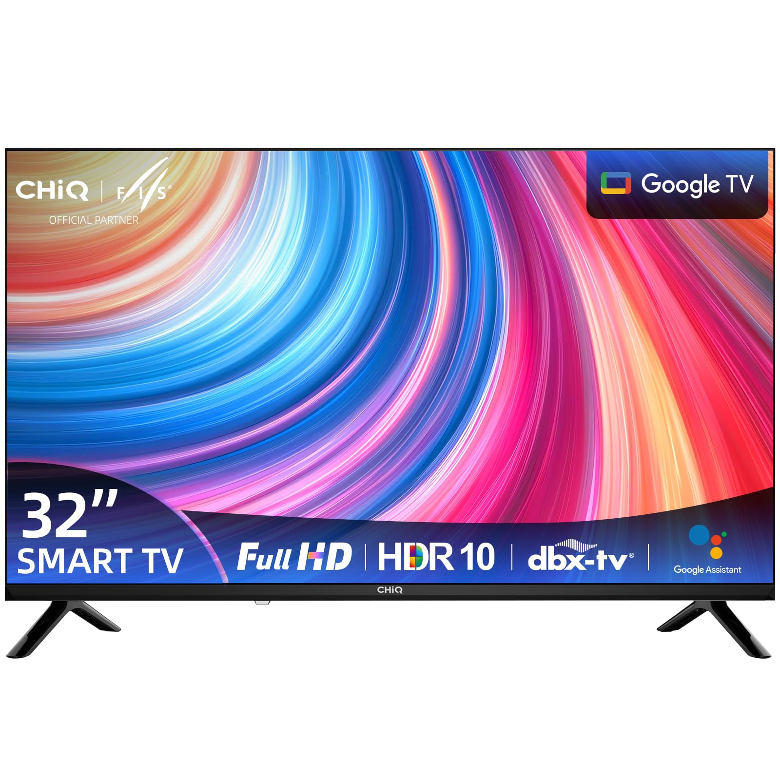CHiQ LF32FT Smart TV 32" 80 cm FHD HDR10 Tuner DVB-C/T/T2/S/S2 | Dolby Audio &dbx-tv, Triple Tuner DVB-C/T2/S2, Google Home & Chromecast, Design Métal Sans Bord
