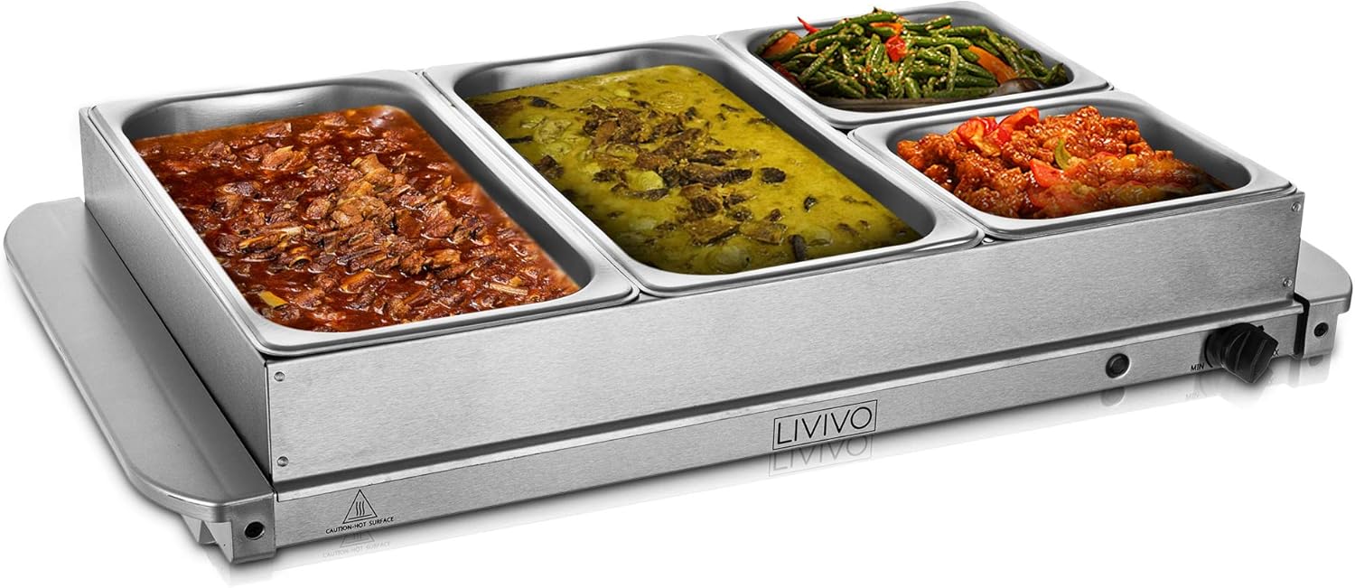 LIVIVO Large Stainless Steel Electric Buffet Server and Food Warming