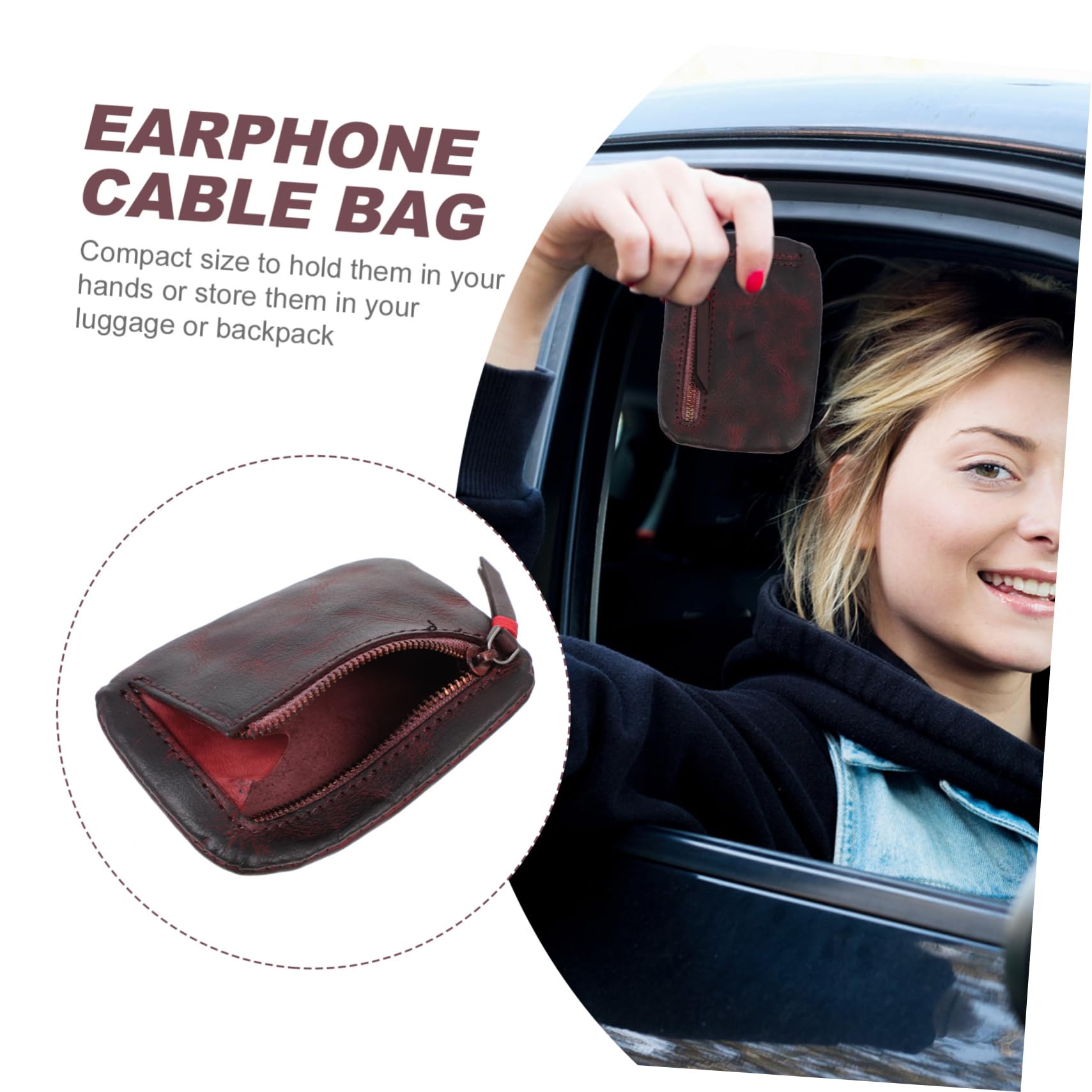 Angoily 3 Piezas bolsa de almacenamiento cargador de celular bolsa organizadora Cargador USB cable telefonico bolsa de cable USB u disco organizador auricular Monedero gerente piel genuina