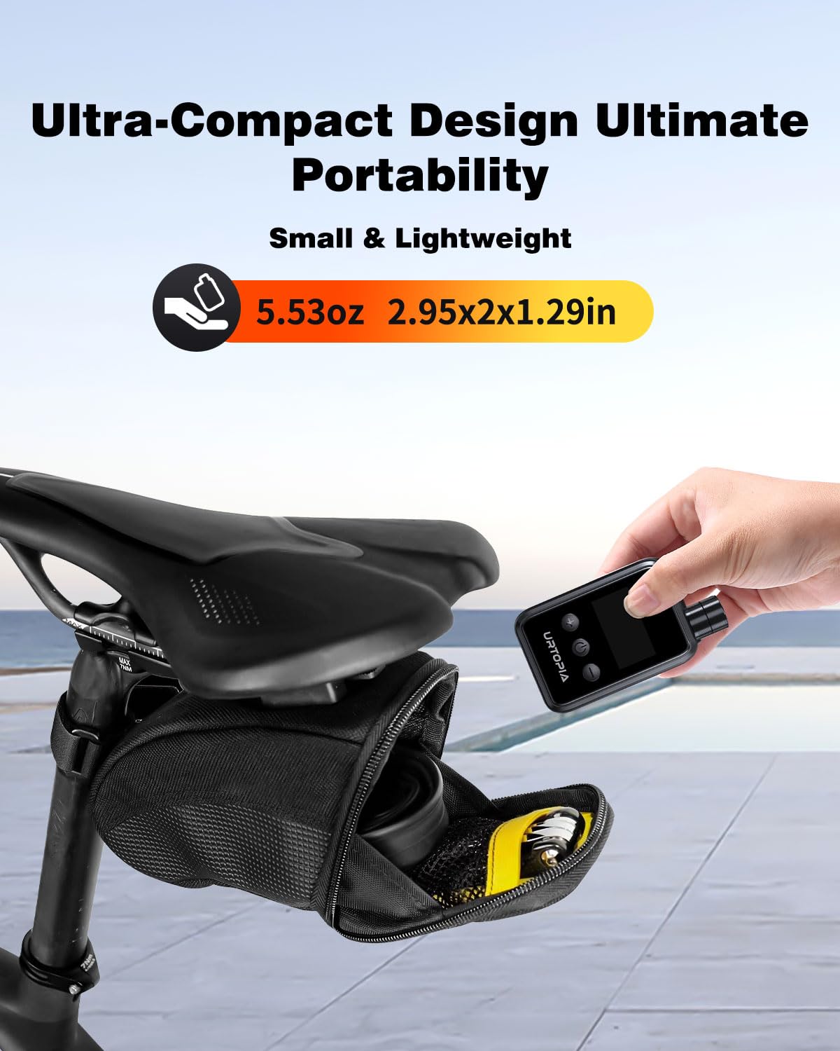 URTOPIA Mini Bike Tire Pump, Fast Inflate Bicycle Pump with Gauge, Rechargeable 150PSI Portable Electric Bike Air Pump with Presta and Schrader Valve for Road Bike, Ebike, Motorcycle, Ball