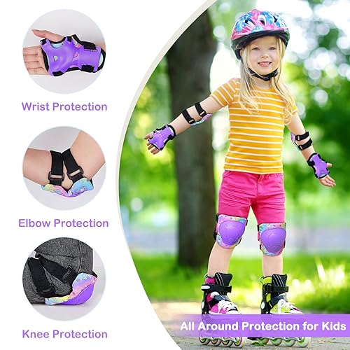 Miniatura 3 de FIODAY Rodilleras para niños, juego de equipo de protección de unicornio, rodilleras ajustables y coderas con protector de muñeca para niñas,