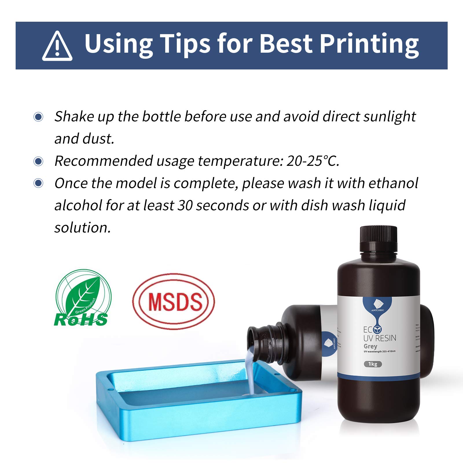 Resina Plant-Based ANYCUBIC 2.0 - Per Stampanti 3D, Odore Basso, Alta Tenacità, 1KG Grigio - Foto 6