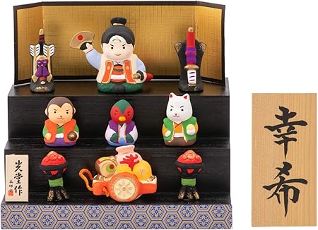 Amazon 赤ちゃんまーけっと 兜 兜飾り 五月人形 陶器 コンパクト ミニ段飾り桃太郎 錦彩 名前札 名入れ 五月人形 おもちゃ
