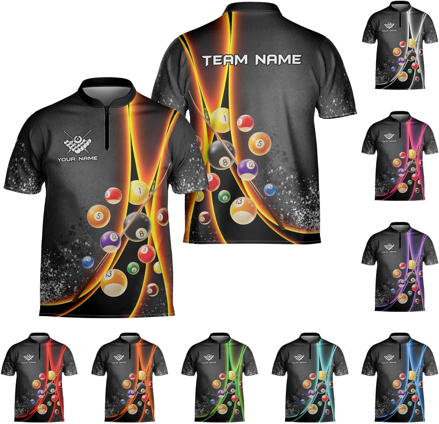 Personalized Billiard Bowling Jersey 3D Billiard Shirt Custom Billiard Flag Shirt Men's Pool Billiards Shirt 8 Ball Men Women
