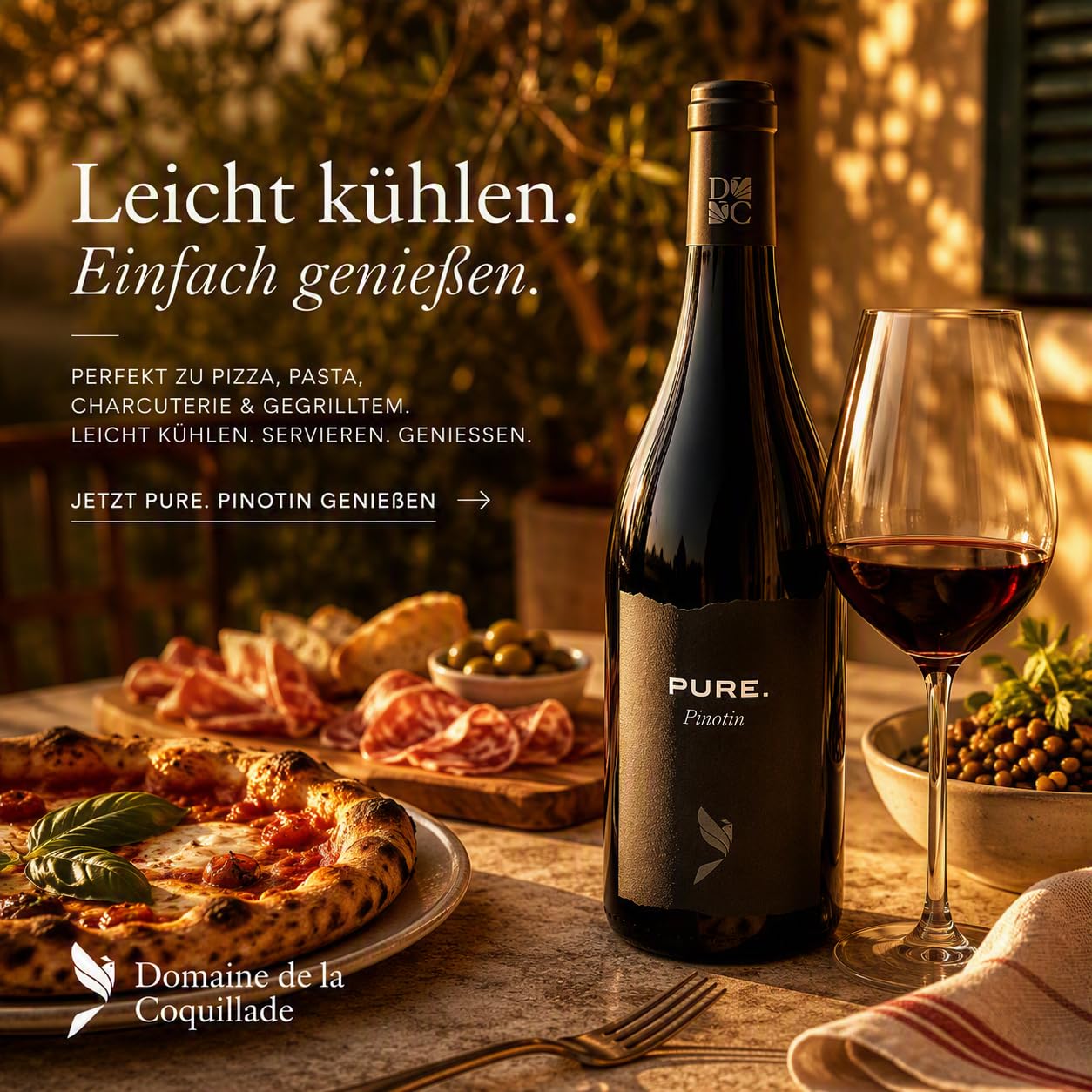 Coquillade PURE. Rouge Pinotin Rotwein Provence mit Ausgießer
