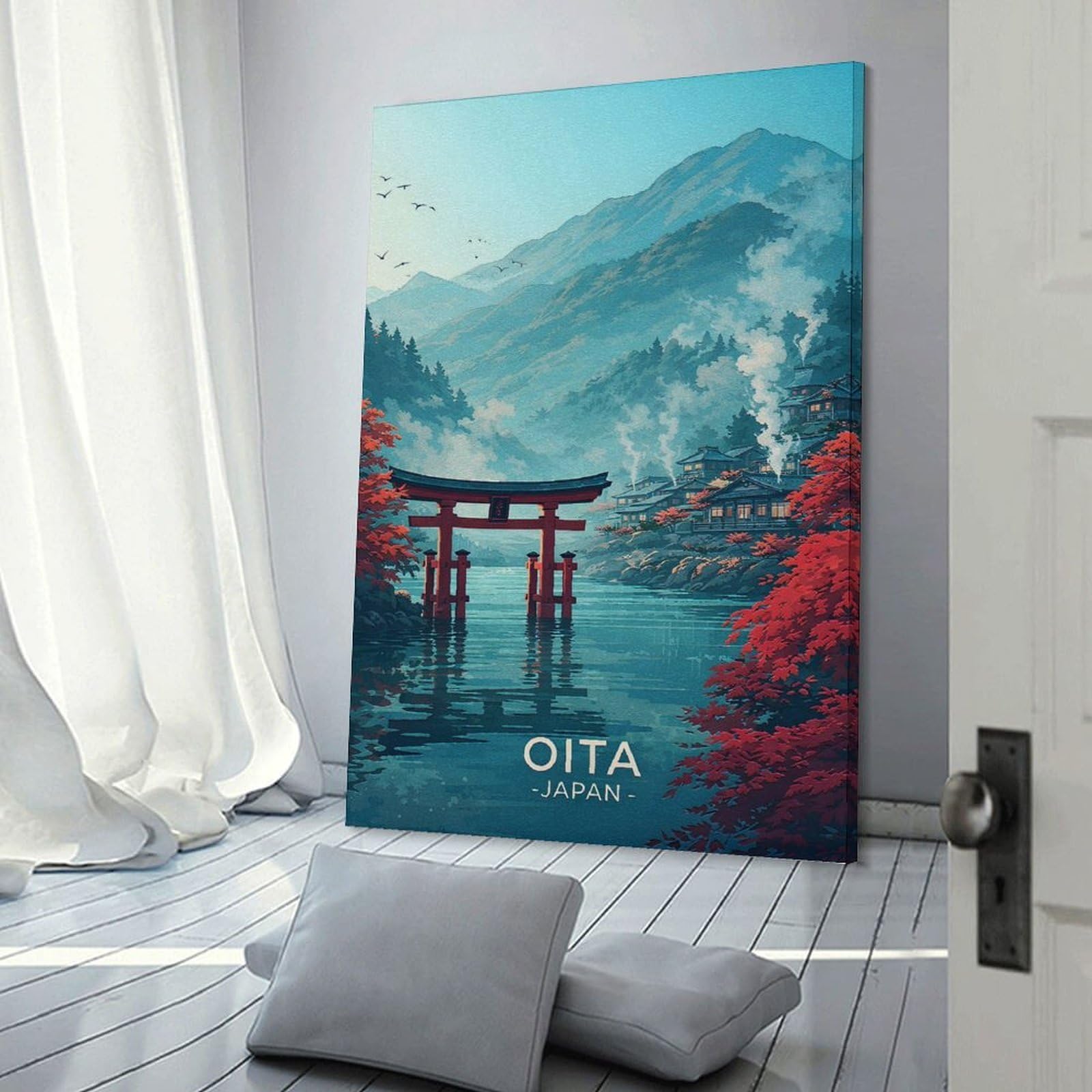 Junmoney Oita Japan Torii Gate Landscape Wall Decor Canvas Print 20x30inch(50x75cm), for Study, Office Or Apartment Decor, A Wall Art Gift for Fresh Interiors
