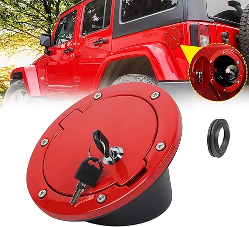 JeCar Llenadora de combustible para puerta con cierre de gasolina, accesorios exteriores para Jeep Wrangler 2007-2018 JK y Unlimited (rojo)