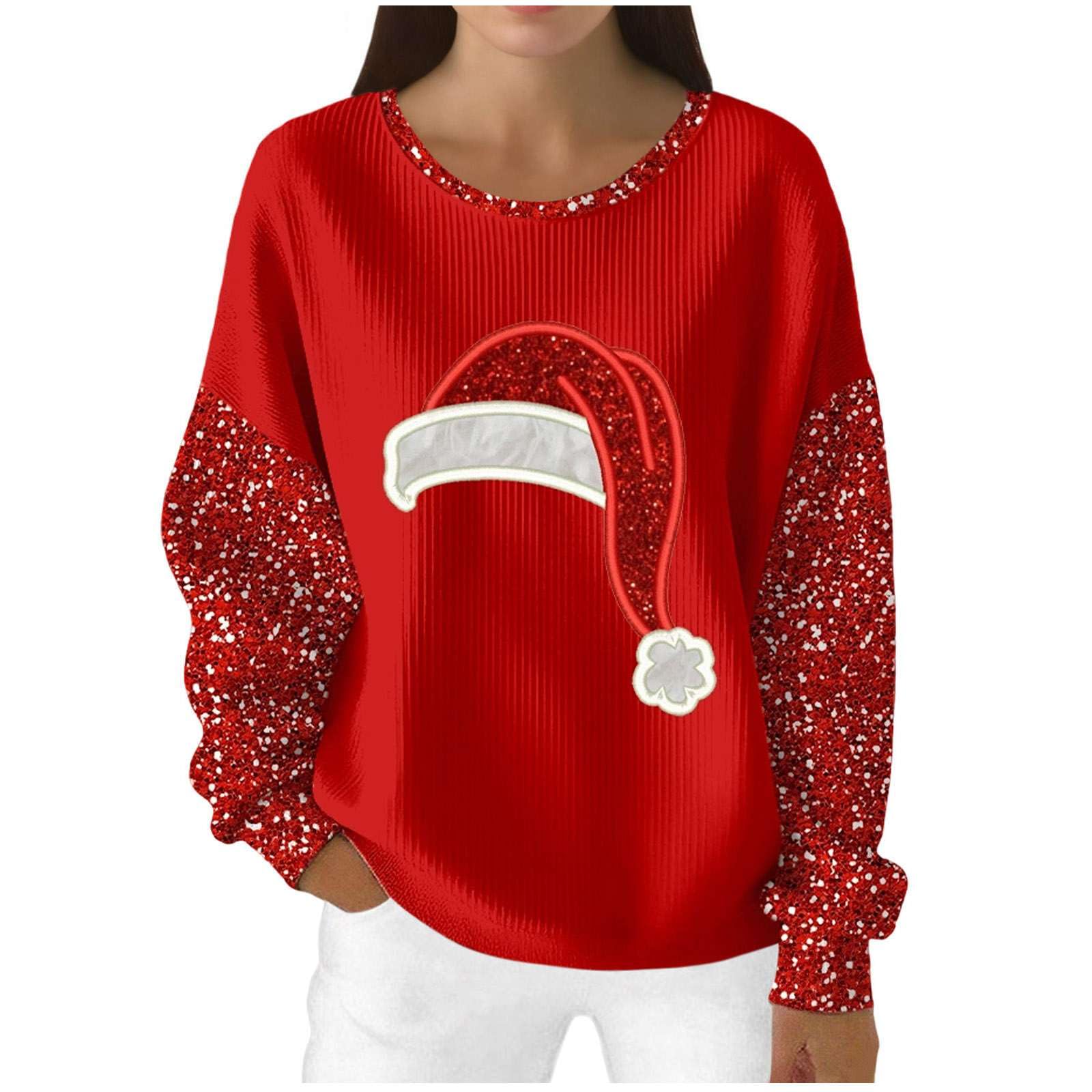 GDSAFS Womens Christmas Pullover Ugly Plus Size Sweatshirt Top Crew Neck Long Sleeve Xmas Festive Loose Sweater