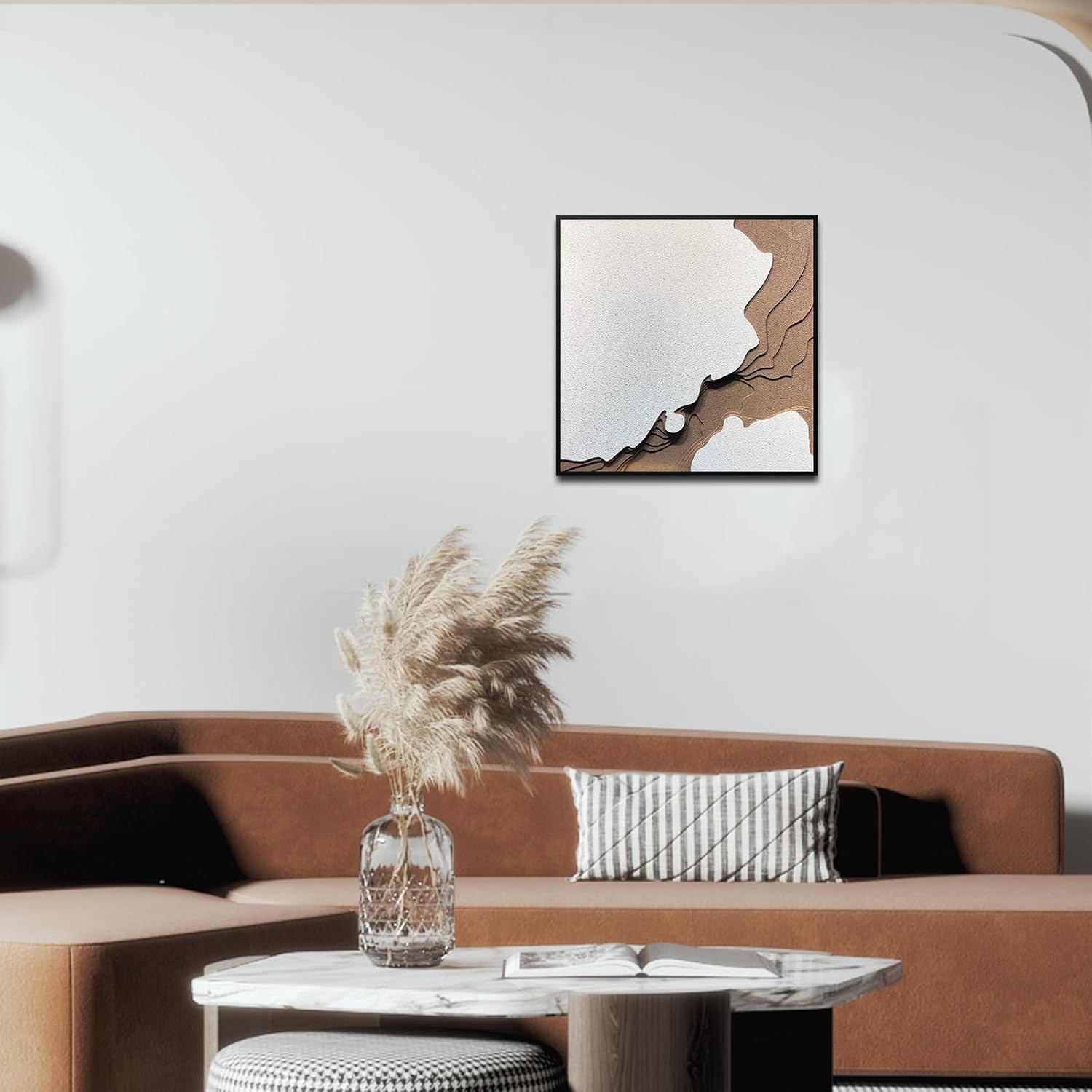 COOLDEI Luxury 3D Textured Abstract Wall Art, Wabi Sabi Style Layered Sandstone Painting, Framed Dimensional Wall Decor for Entryway Dining Room, Contemporary Neutral Tone Artwork Hanging (Red Island)