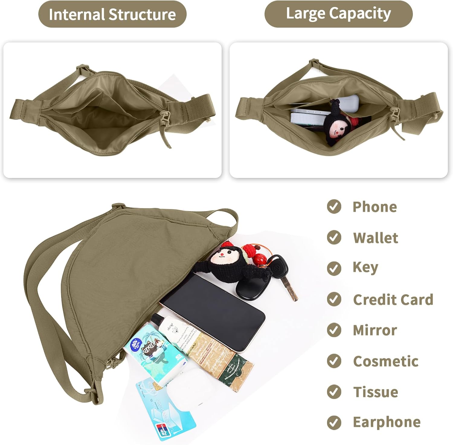 Nylon Crescent Crossbody Bag for Women Purses Trendy Men,Small Travel Sling Bag Hobo - Image 5