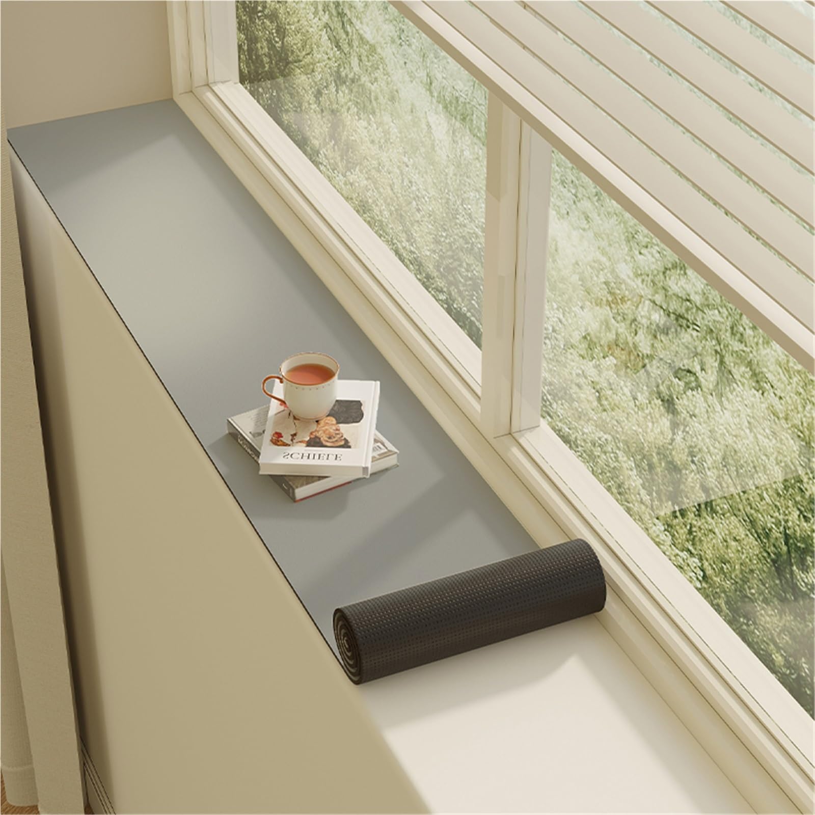 CHZFFD Leather Window Sill Protector, Narrow Window Sill Mat Dog Cat Perch Bench, Solid Color/Floral WindowSill Decor Capping Anti-Slip Pad with Non Slip Bottom(B,Lxw 160x25cm)