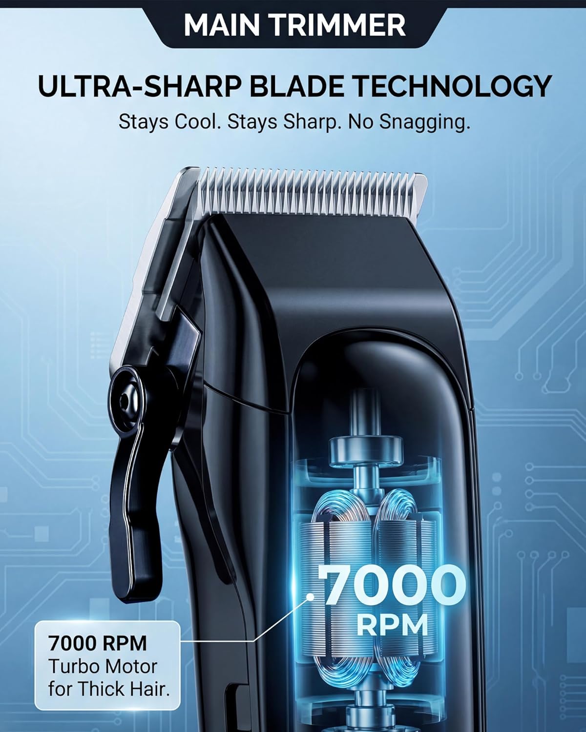 Professional Hair Clippers for Men & Zero Gapped Detail Trimmer Kit - 7000RPM Cordless Barber Set for Fades, Outlines & Edge-ups - Ceramic Blade, Invisible LED, Phone-Friendly Cape & Hard Travel Case