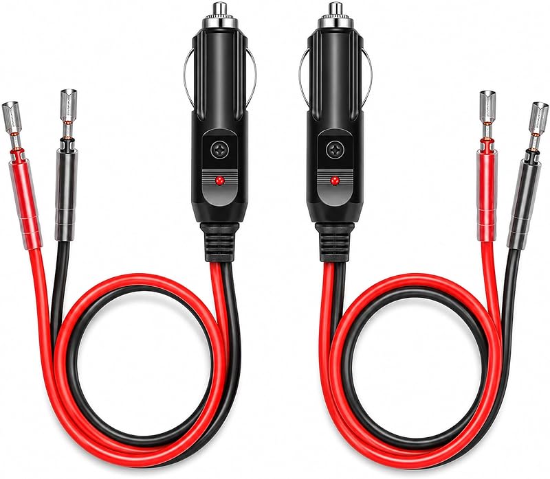 12V Cigarette Lighter Plug with 1FT 16AWG Wire Leads, 15A Fuse, 2 Pack | Car Lighter Adapter with LED Light for Automotive Replacement, Repair, DIY Wiring, and DC 12V/24V Accessories