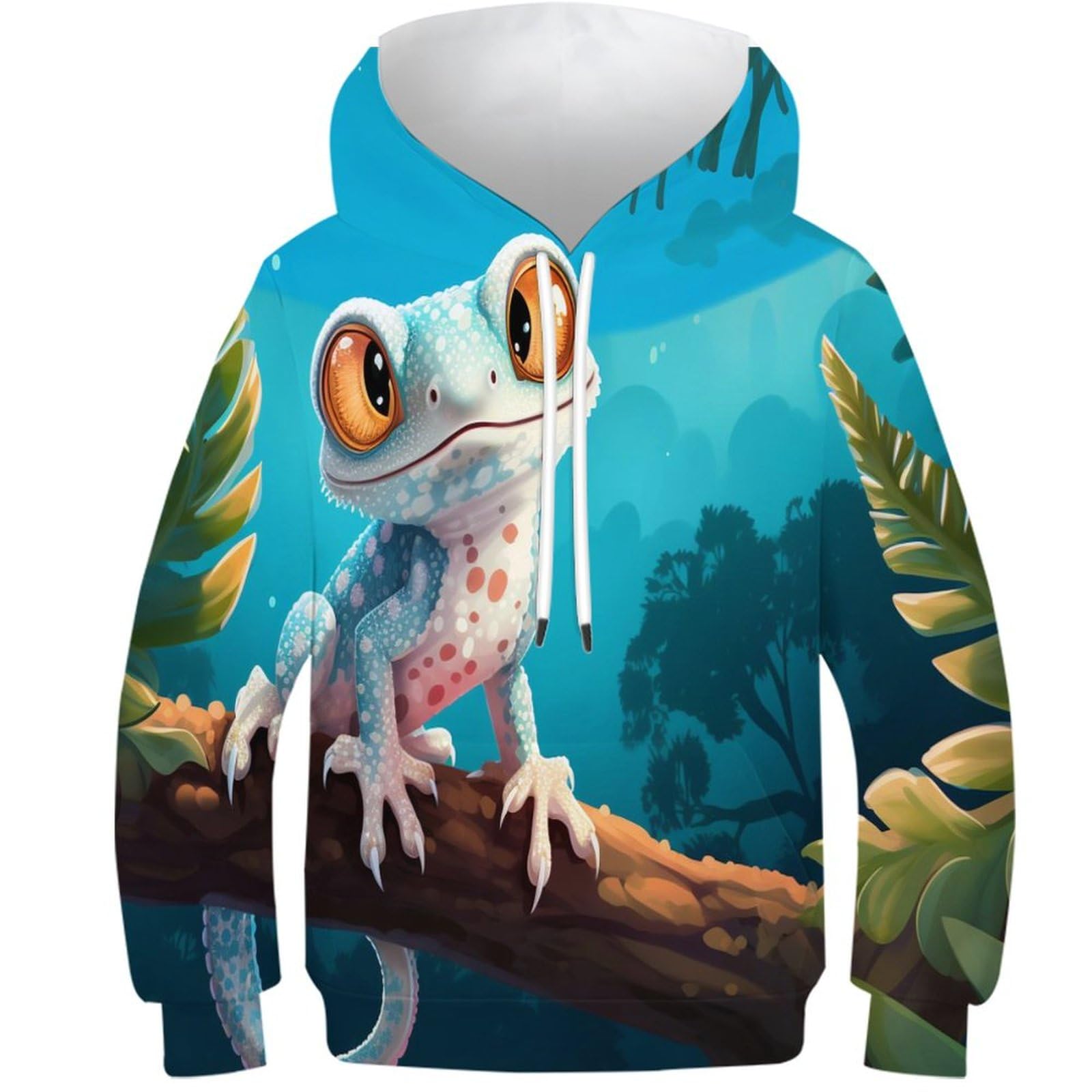 KKPBHTYVG 3D Printed Gecko Athleisure Hoodie Long Sleeve Sweatshirts Pullover Men/Women Ong Sleeve Tops for Teens 12-14Y