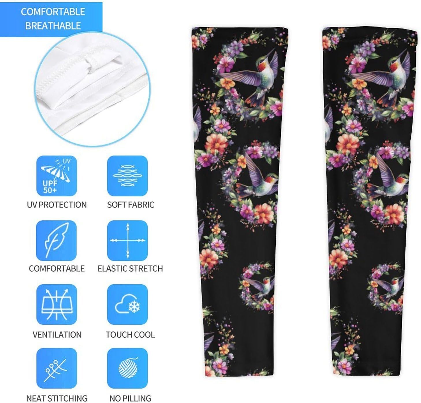 Hummingbird Bird Wreath Arm Sleeves Cooling Sun Protection Sports Compression for Golf Basketball