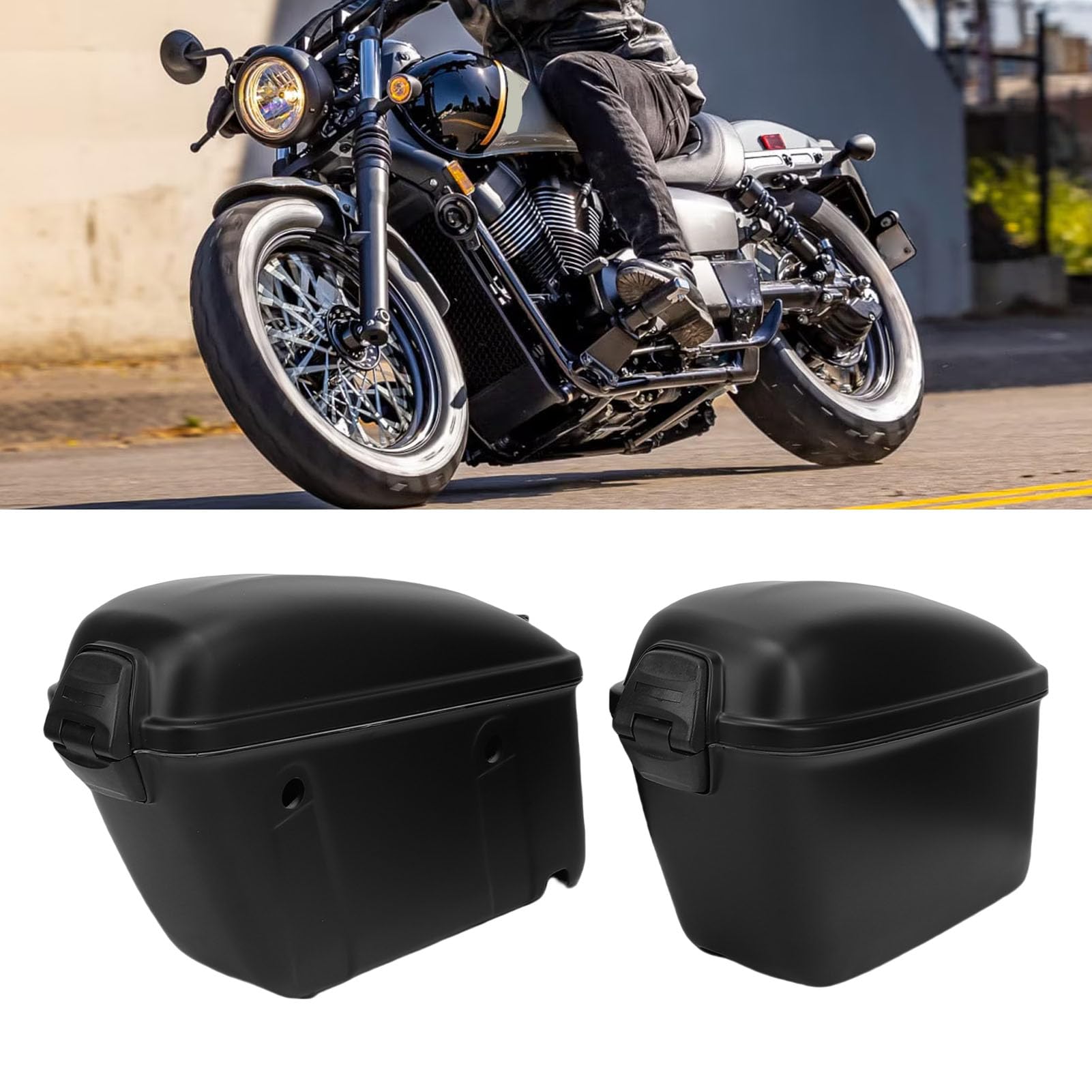 Tbest Alforjas Duras para Motocicleta, 22L, con Cerradura, Plástico ABS, Color Negro Mate, Fundas Laterales Universales para la Mayoría de Las Motos Cruiser