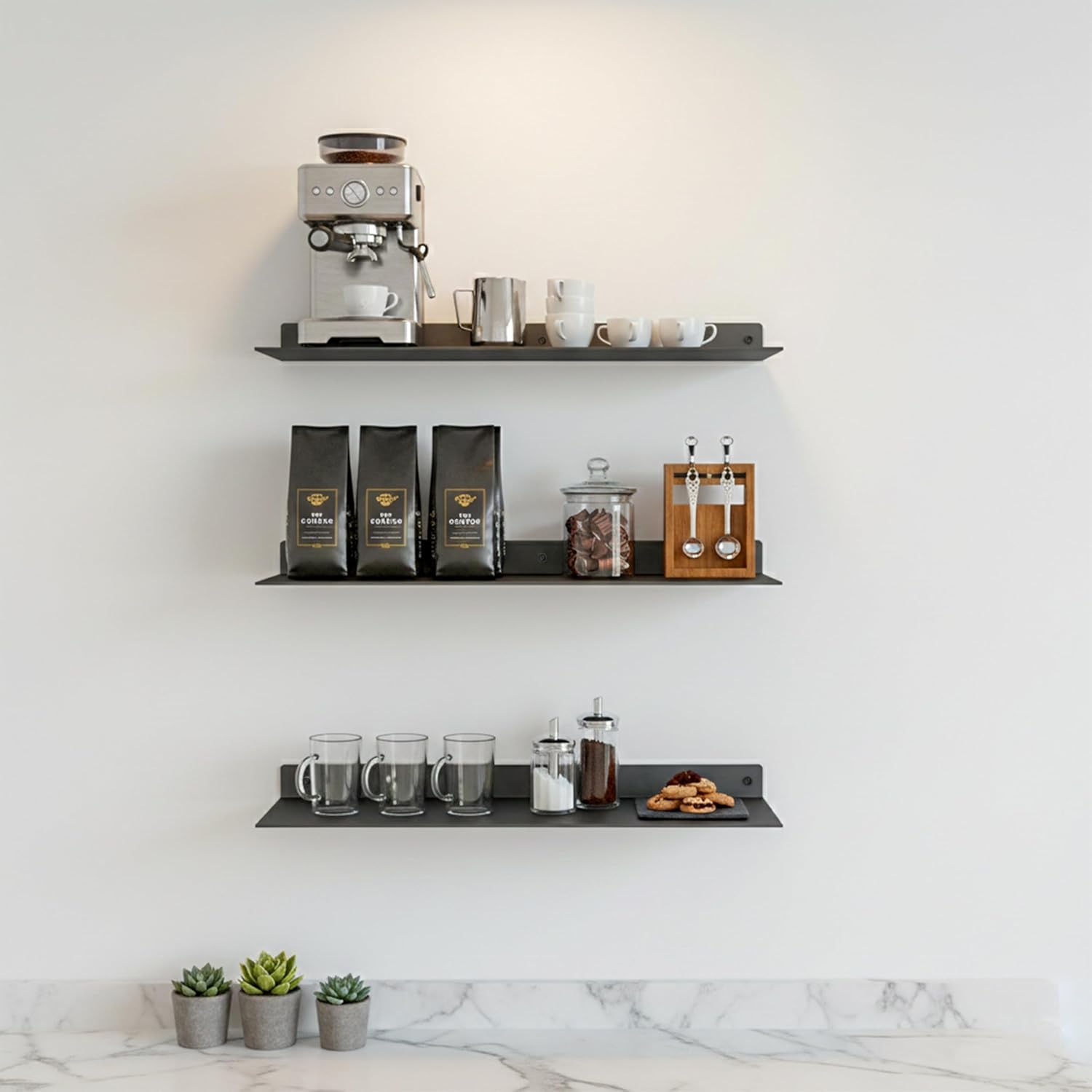 SIMOND STORE 1 Floating Shelf - Heavy Duty Wall Mounted TV Console Shelf, Black (24" X 8" X 2.5")