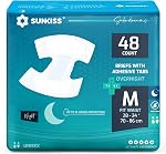 SUNKISS TrustPlus Overnight Adult Diapers with Ultimate Absorbency, Unisex Disposable Incontinence Briefs with Tabs for Men and Women, Odor Control, Leak Protection, Medium,12 Count