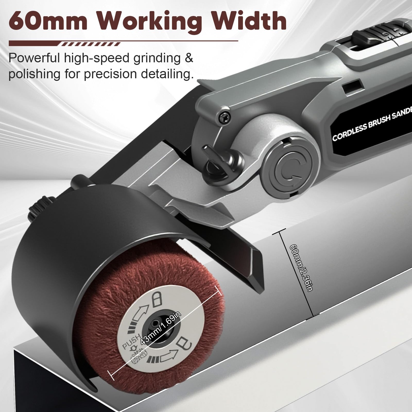 Satiniermaschine Schleifmaschine Bürstenschleif Bandschleifer Für Makita 18V Batterien, 60mm Bürstenkopf, 4000 U/min, 6 Geschwindigkeitsstufen, Verstellbar 0-45°, Metall Holzoberflächenbearbei