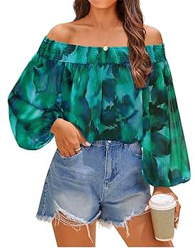 ZESICA Women's Summer Off Shoulder Tops 2025 Floral Chiffon
