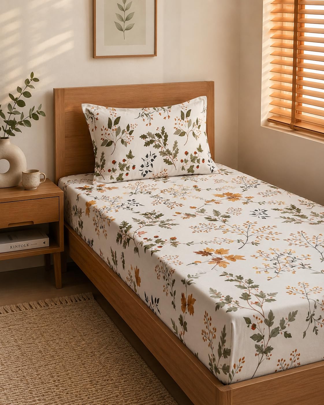 LOOMLYFE Microfiber Soft Cotton Single Bed Bedsheet for Diwan Bed, Size 60 Inches X 90 Inches, 152 X 230 cm with 1 Large Size Pillow Covers Without Joint - WhiteMaple