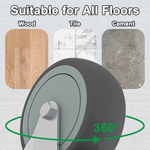 Miniatura 6 de AAGUT Juego de 4 ruedas giratorias de bloqueo de 5 pulgadas, ruedas de vástago roscado de 12"-13 x 1.5" con freno de goma TPR gris