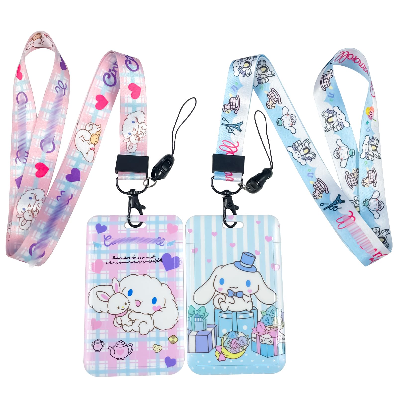 2pcs, Cinnamorol Lanyard, Cinamoroll Lanyard with Card Holder, Anime ID Card Holder, Driflo Merchandise Keychain, Anime Decorations, for Office Teachers Nurses Teens