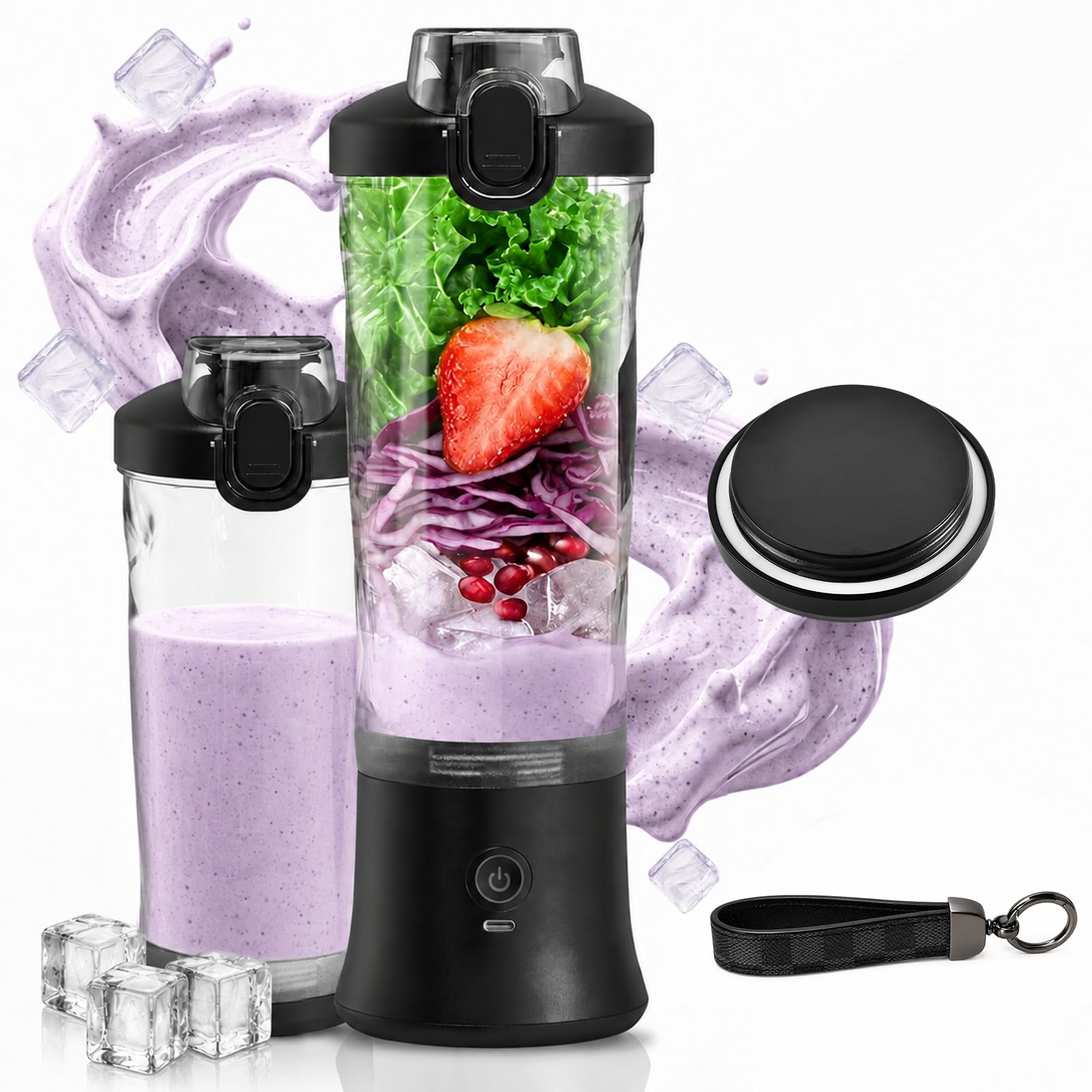 Kissleaf Tragbarer Mixer für Shakes und Smoothies 600ml mit 6 Klingen