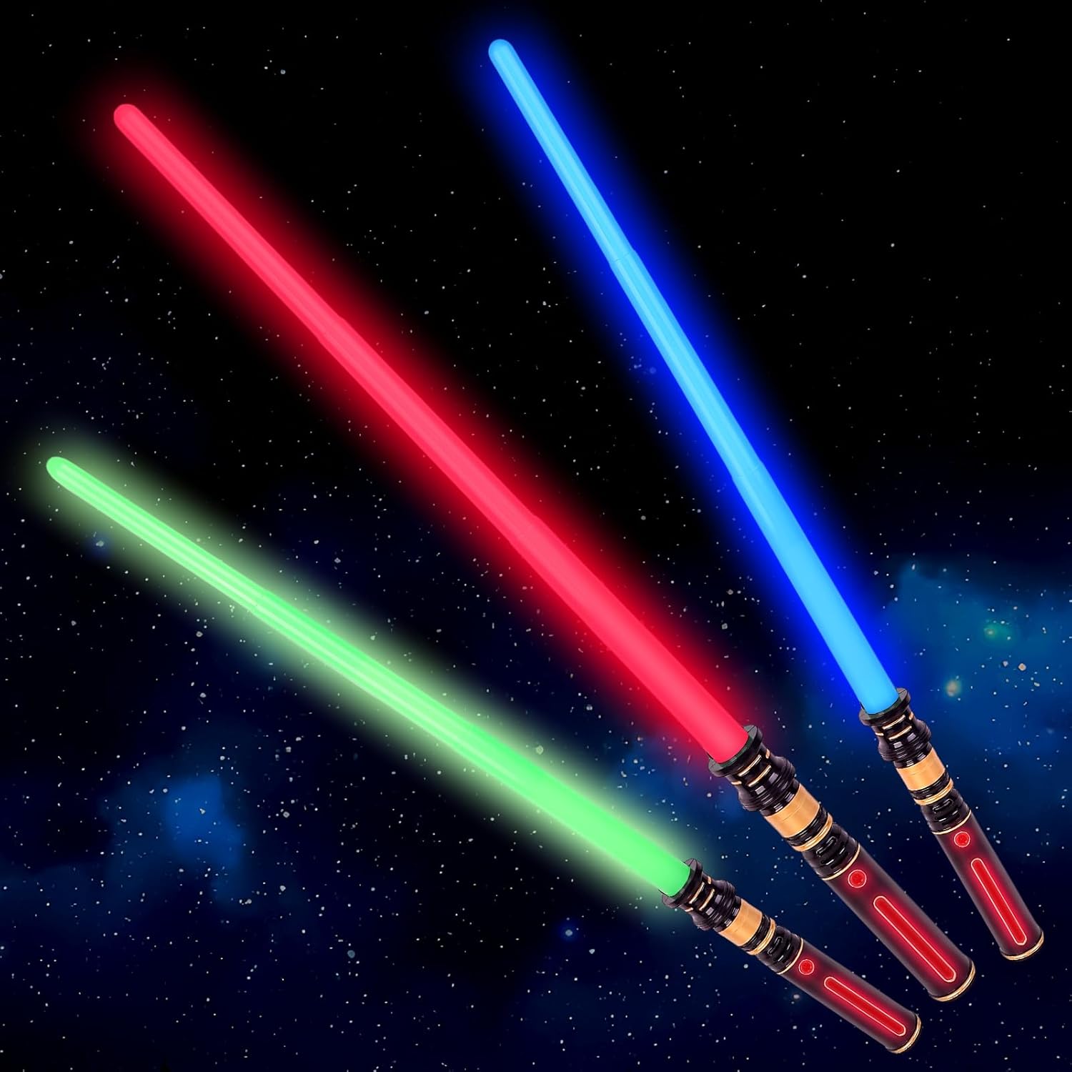 YukiHalu 3-Pack Light Up LED Saber, Light Swords with FX Sound and Realistic Handle, Expandable Sabre for Halloween Dress Up Parties Birthday Christmas Galaxy War Fighters
