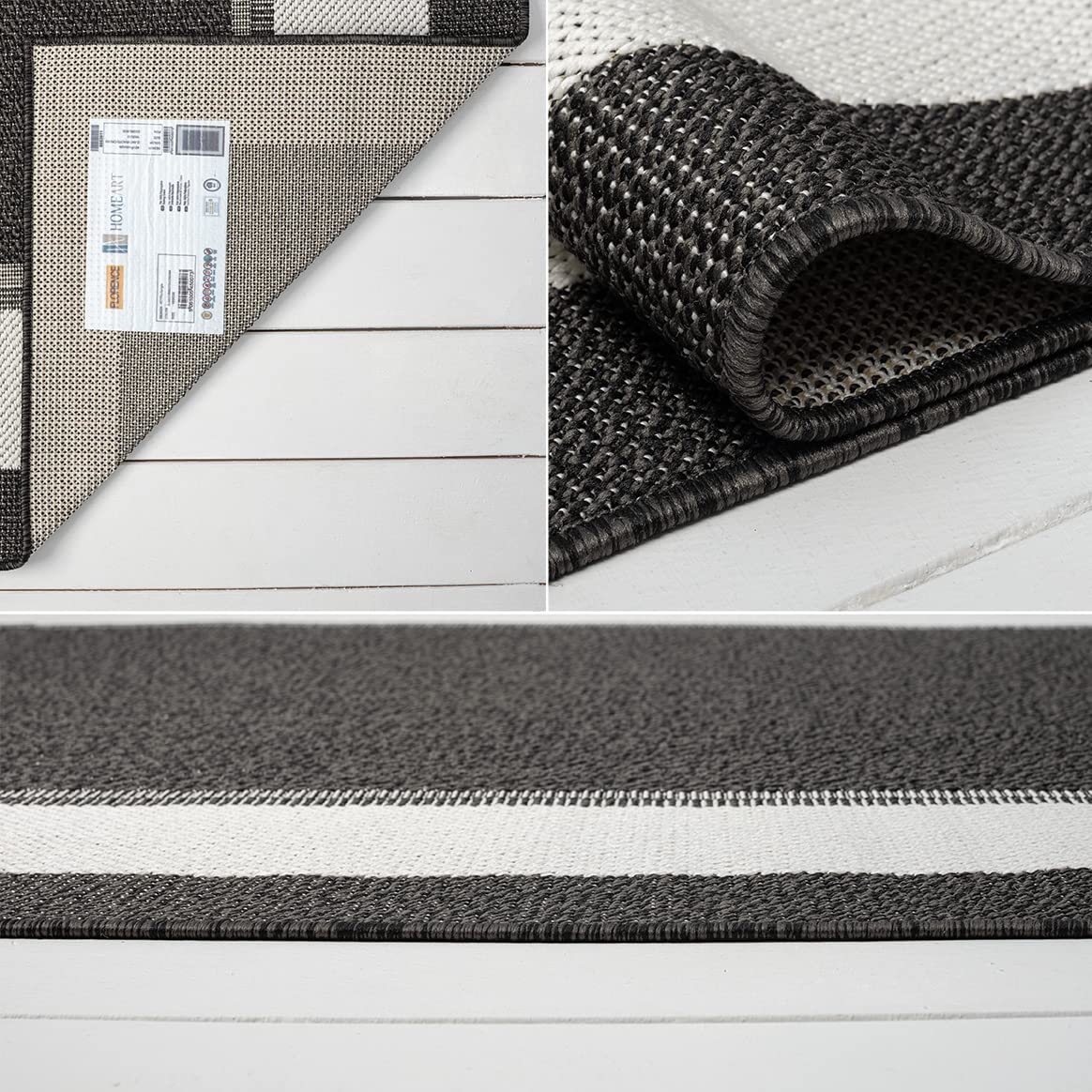 HomeArt Outdoor Rugs | Easy-Cleaning Indoor & Outdoor Area Rugs for Porch, Deck, Balcony, Garden, Picnic, Kitchen, Hallway | UV & Weather-Resistant Large Patio Rug Mats | Anthracite Cream 200 x 290 cm — view 6