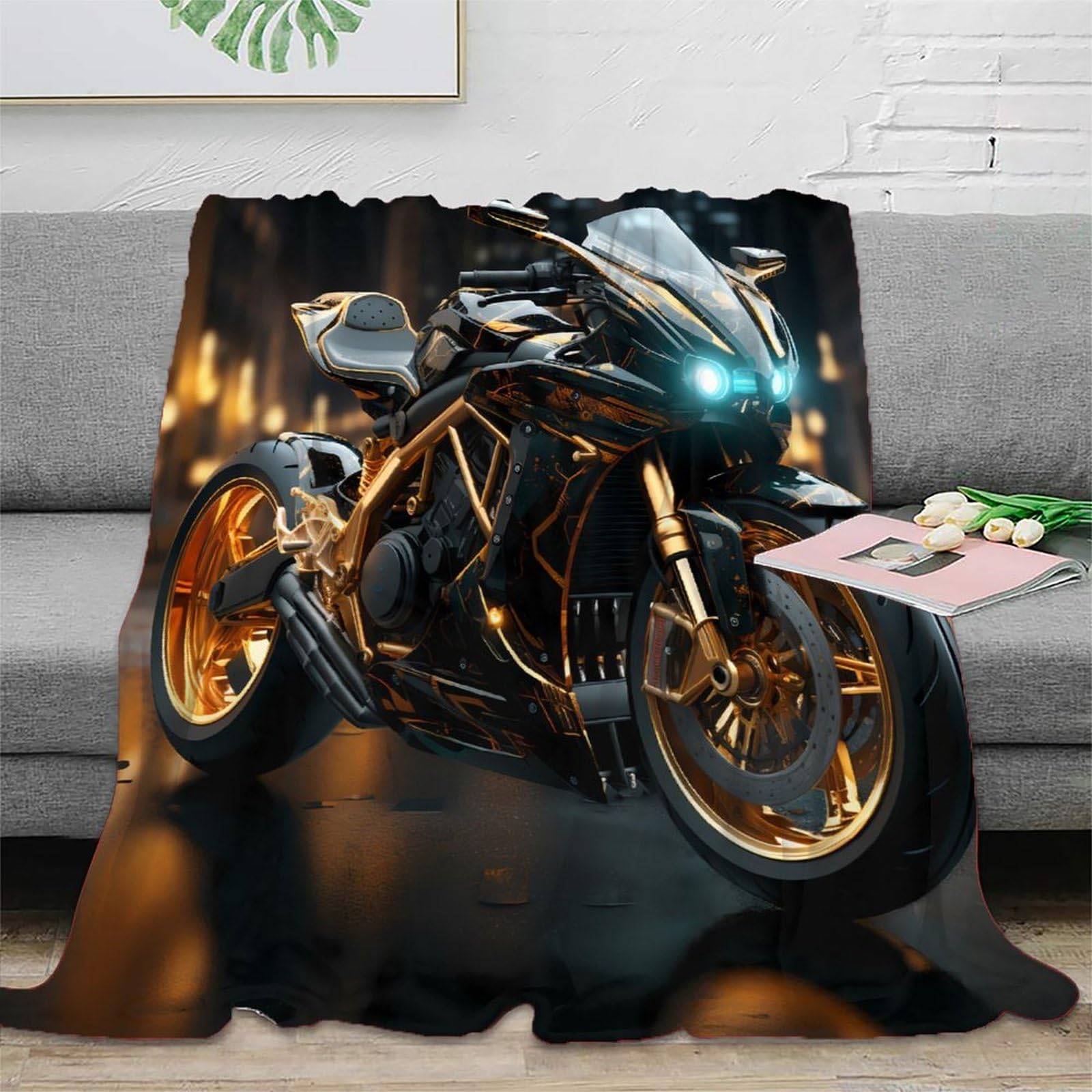 Jeté de salon moto 3D microfibre plaid de voyage antistatique 150x200
