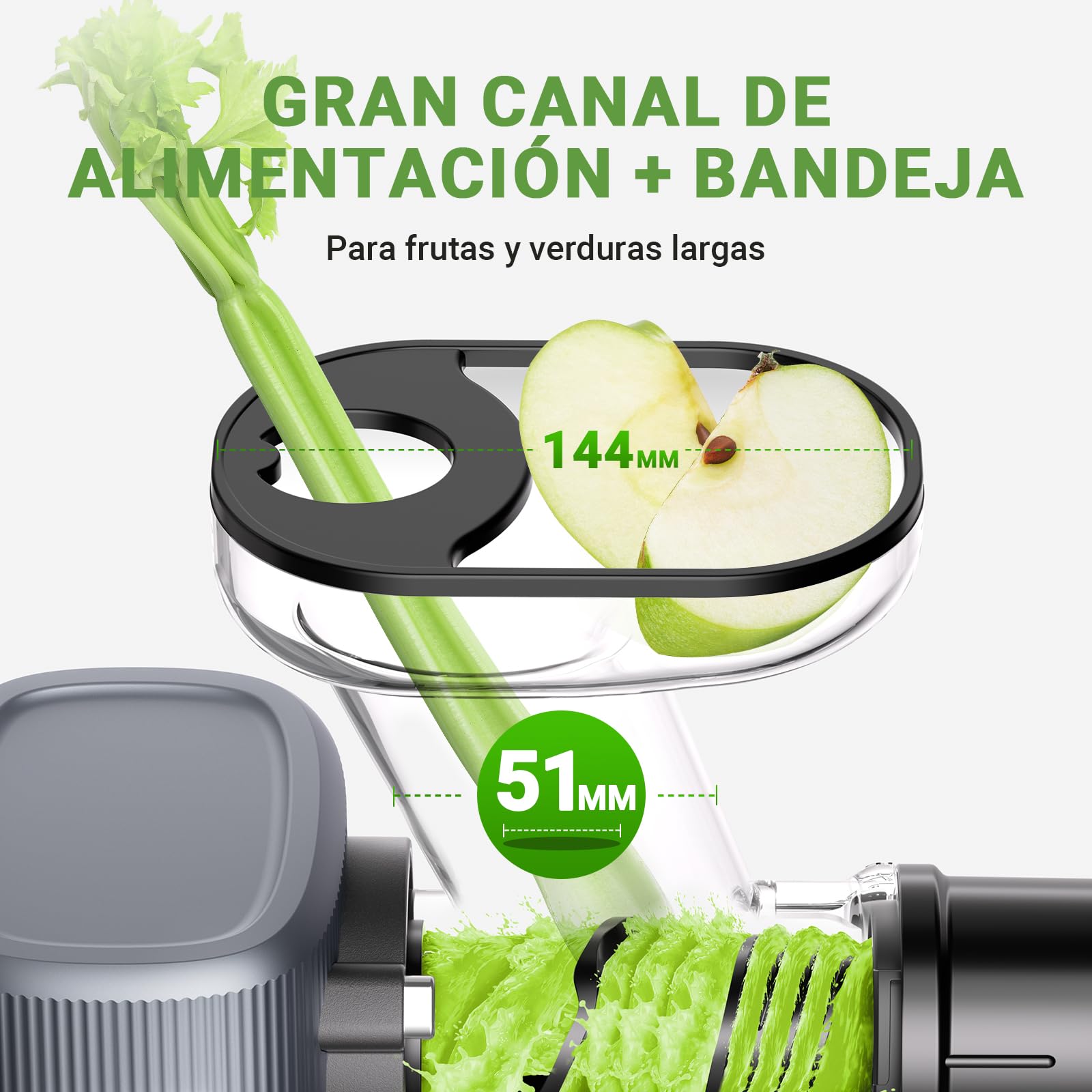 AMZCHEF Juicer Compacto Con Dos Modos De Alimentación Para Uun Uso Fácil - Extractor De Zumos Y Verduras De Alta Tecnología Con Masticación Inversa Y Un Rendimiento De Zumo Ultra Alto - Gris