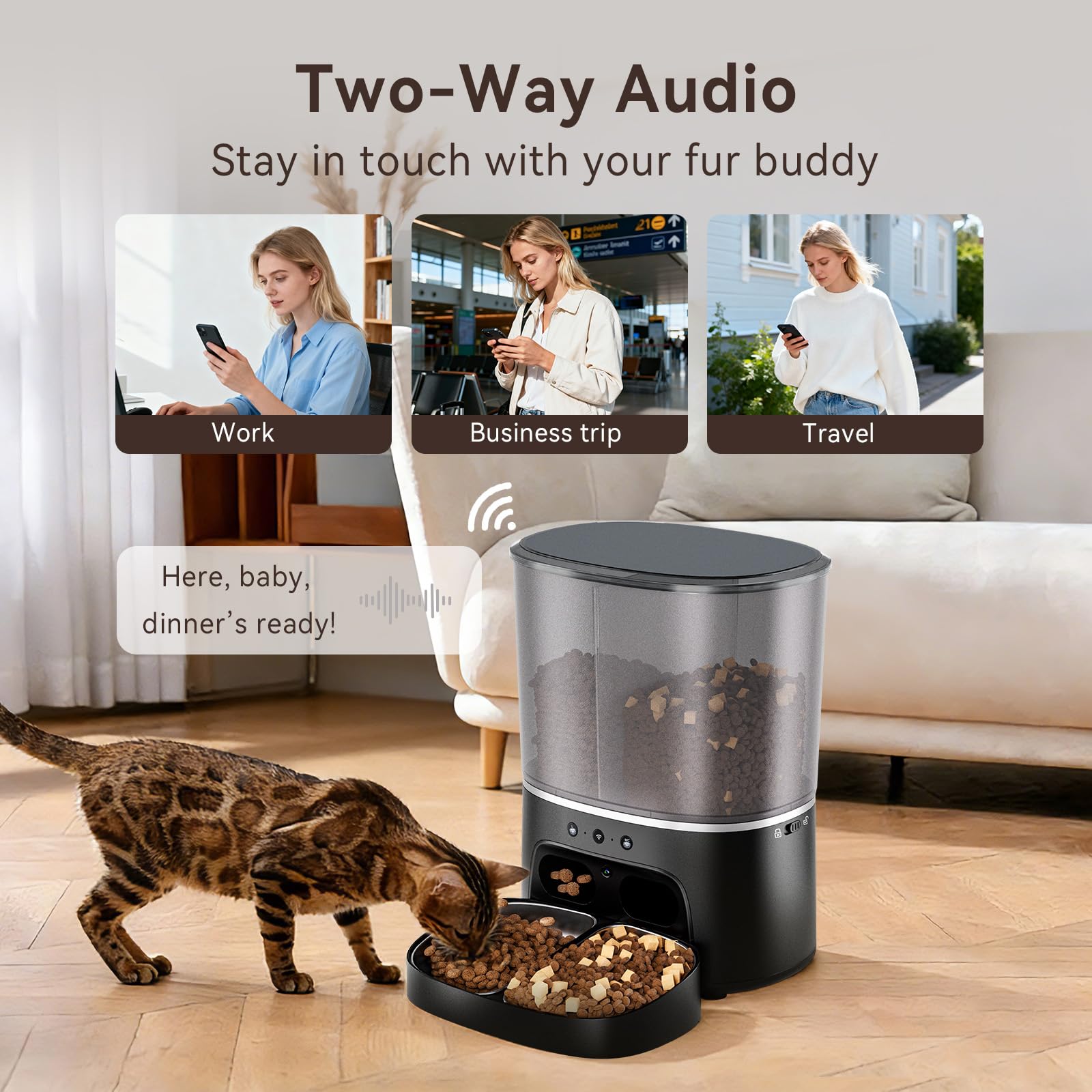 8L Comedero Gato Automático Doble con Cámara 1080P 160°,Acero Inoxidable Diseño Antiobstrucción App Control, WiFi 5G/2.4G Control Remoto Rudio Bidireccional para Múltiples Gatos