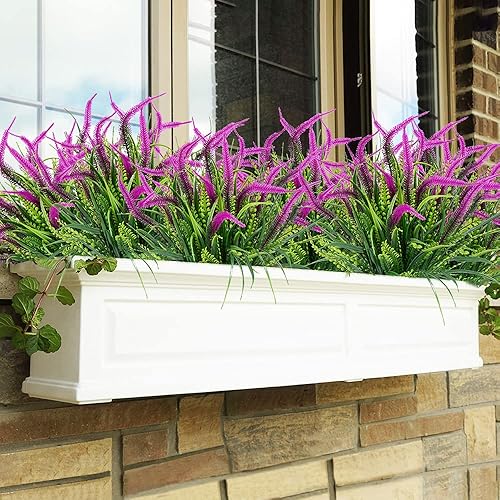 Miniatura 6 de SLanC 8 paquetes de flores artificiales para exteriores, plantas sintéticas, resistentes a los rayos UV, lavanda, arbustos de plástico para