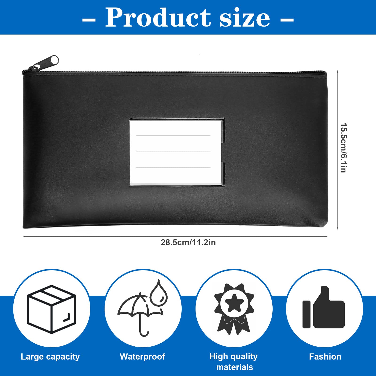 UMILKI Lot de 4 sacs bancaires avec fermeture éclair, 29 x 16 cm, en polyuréthane, porte-monnaie, porte-monnaie, porte-documents avec fermeture éclair