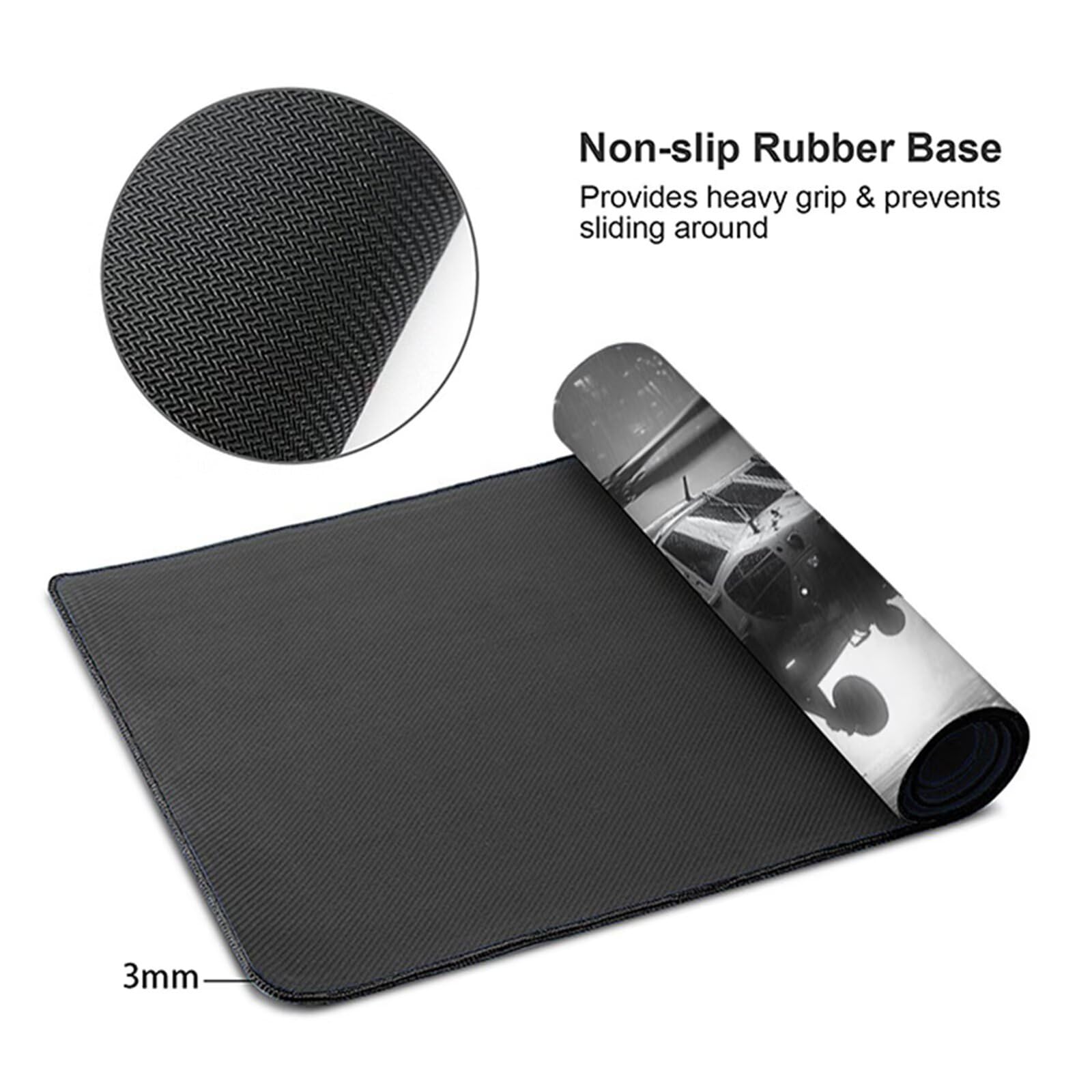 Tappetino Mouse Aereo, Tappetino Mouse XXL 1500x800x3mm, Mousepad Gaming Accessori Scrivania, Sottomano Scrivania con Base in Gomma Antiscivolo, Ufficio Accessori, per Ufficio, Gaming, Nero 8-6342