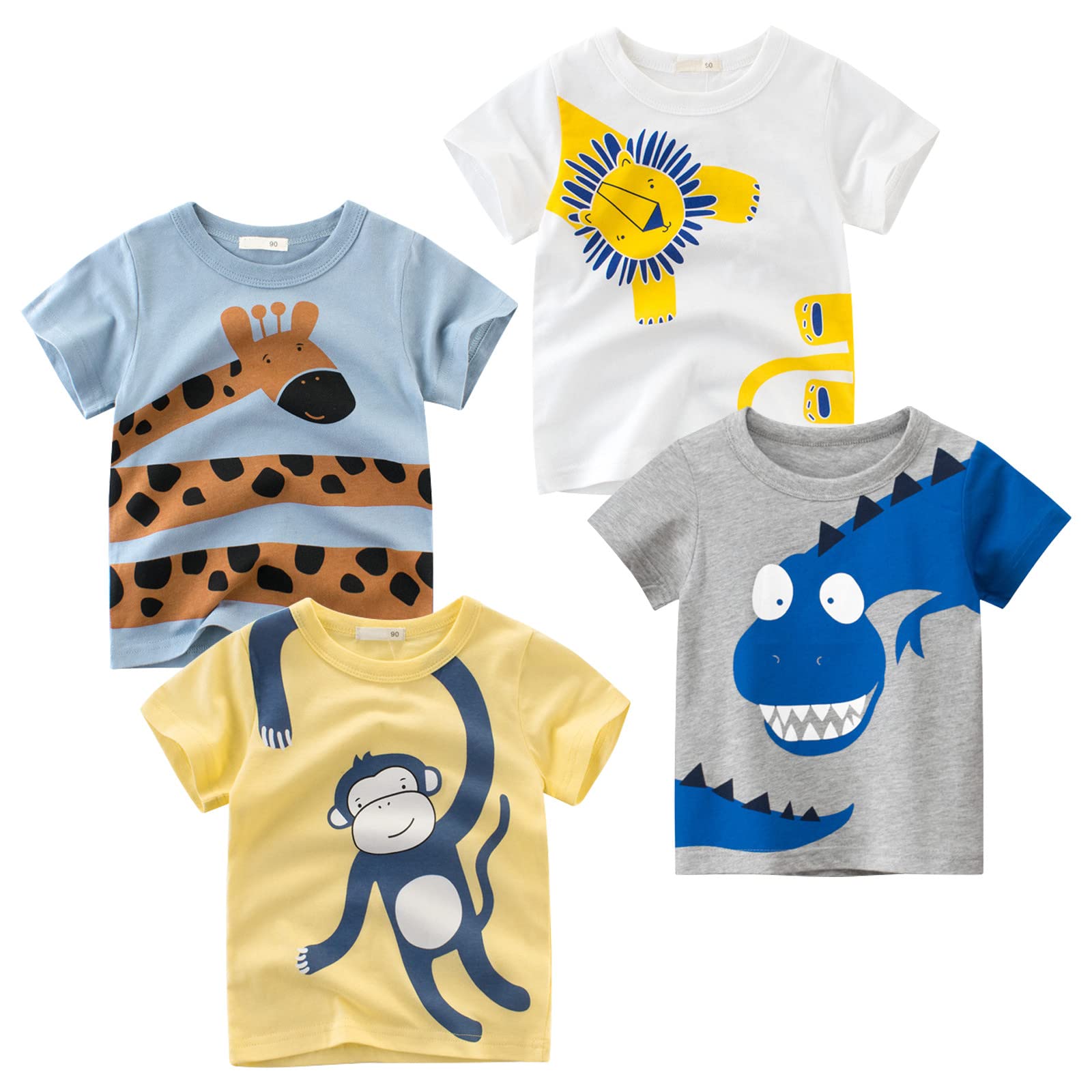 TABNIXBoys' 4-Pack Excavator Short Sleeve Crewneck T-Shirts Top Tee Size 2-7 Years Toddler Boys' Value Pack Cotton T-Shirt