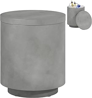 HOMCOM 2.6 Gal Outdoor Cooler Side Table, 3-in-1 Cool Coffee Table with Storage, Removable Ice Bucket and Lid, Concrete Small Patio Table for Party, Poolside, Deck, Gray