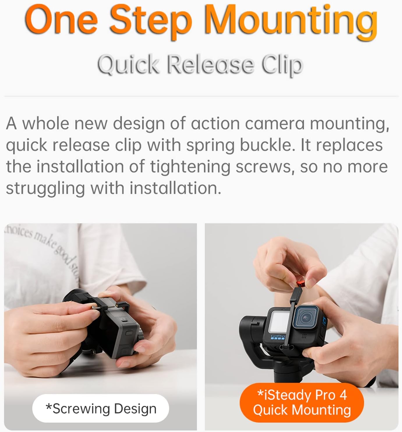 Rychloupínací klip pro upevnění akční kamery na Hohem iSteady Pro 4