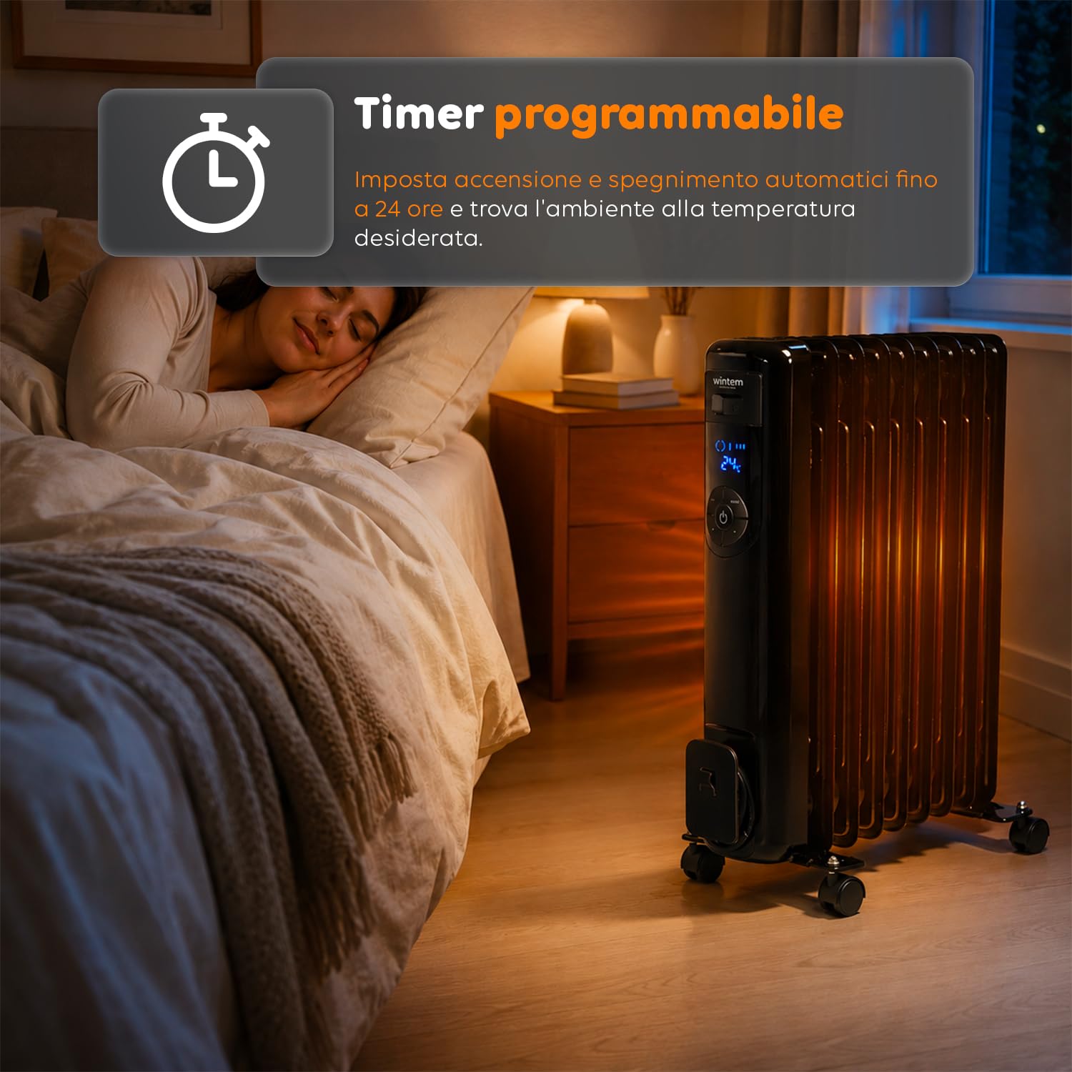 Radiatore Elettrico ad Olio 9 Elementi da 1500 Watt con Timer Programmabile per Accensione e Spegnimento - Display Digitale a Led e Telecomando, 60cm