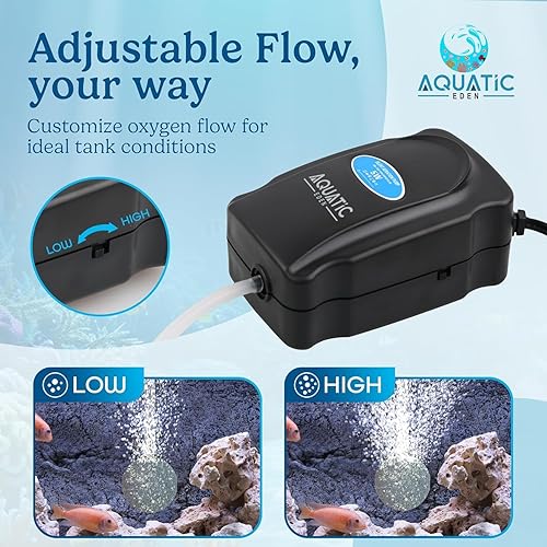 Miniatura 3 de Bomba de aire silenciosa para acuario, salida única con válvula ajustable, incluye 2 piedras de aire, filtros de esponja, válvulas de retención y