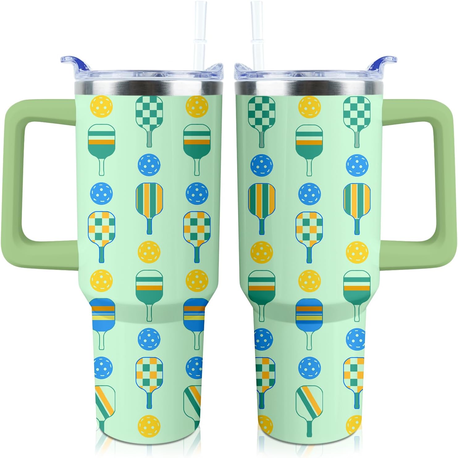 Pickleball Mug 40 oz Tumbler with Handle and Straw Lid Leak Proof - Pickleball Water Bottle Coffee Mug Insulated for Hot Cold Ice - Mothers Fathers Day Birthday Gifts for Women Men Players Lovers Cup